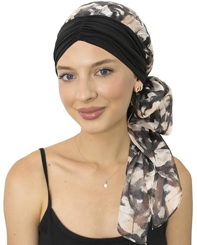 CAPLORD Chemo Headwrap for Women Turban Headwear for Cancer Patients Skull Cap Hair Loss Cover Lightweight Head Covering Hat - color: Black Beige