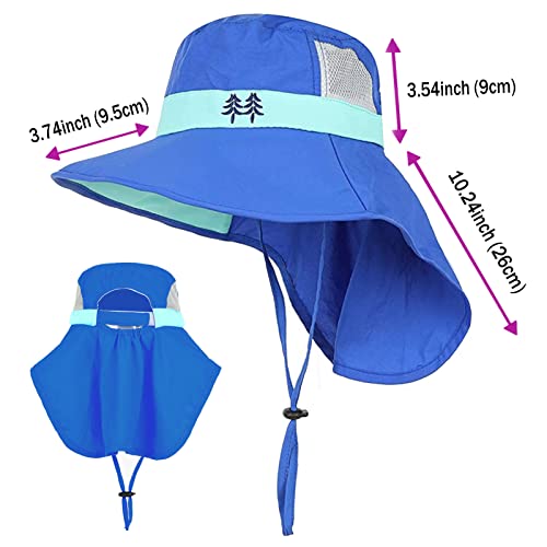 Kids Sun Hats UPF 50+ Sun Protection Hat for Kids with Neck Flap Adjustable Large Brim Beach Fishing Hat for Age 3-12 - color: Blue