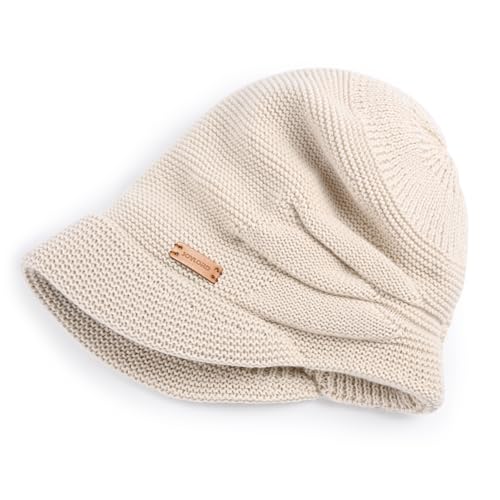 Womens Winter Beanie Hat,Fleece Lining Warm Knitted Slouchy Beanie Hats Cap with Visor - color: Beige
