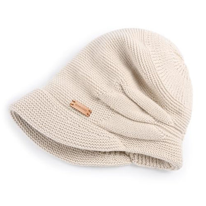 Womens Winter Beanie Hat,Fleece Lining Warm Knitted Slouchy Beanie Hats Cap with Visor - color: Beige