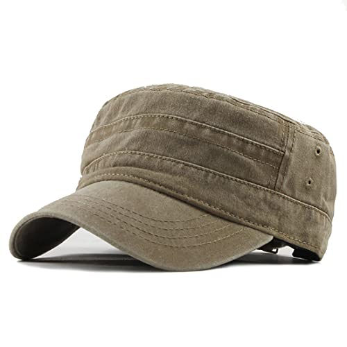 Military Cap Vintage Washed Denim Army Caps Cotton Flat Top Cap Outdoor Sports Baseball Cap Casual Sunhat Unisex - color: A-khaki