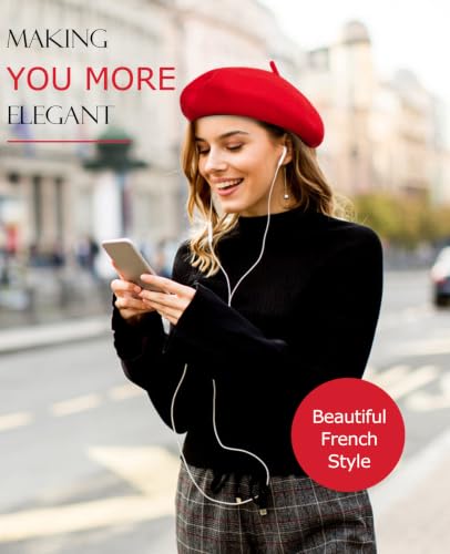 French Beret Hats for Women - Soft Warm Wool Solid Color Beanie Winter Cap - color: Red