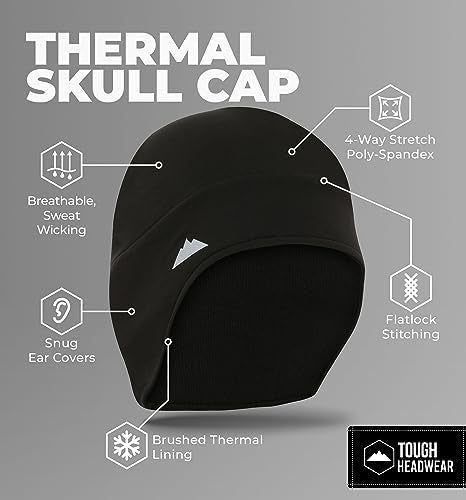 Tough Headwear Thermal Skull Cap - Moisture-Wicking Running Beanie - Snug Fit Ski Helmet Liner - Lightweight Cycling Cap - color: Black