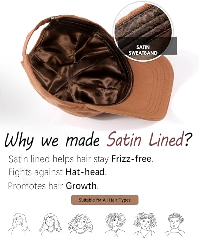 Lvaiz Womens Satin Lined Baseball Cap Washed Cotton Adjustable Dad Hat - color: Brown