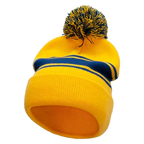 e4Hats.com Striped Pom 12 inch Cuff Long Beanie - color: Gold White