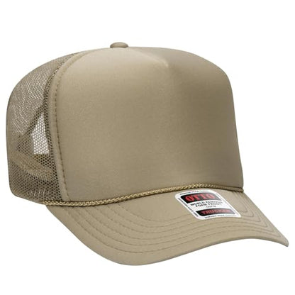 OTTO Cap 5 Panel High Crown Foam Front Mesh Back Trucker Hat, One Size - color: 032 - Khaki