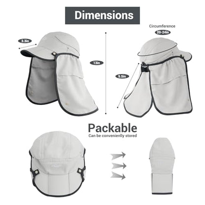 Palmyth Fishing Sun Hat with Detachable Neck Flap UPF 50+ Baseball Cap - color: Light Grey