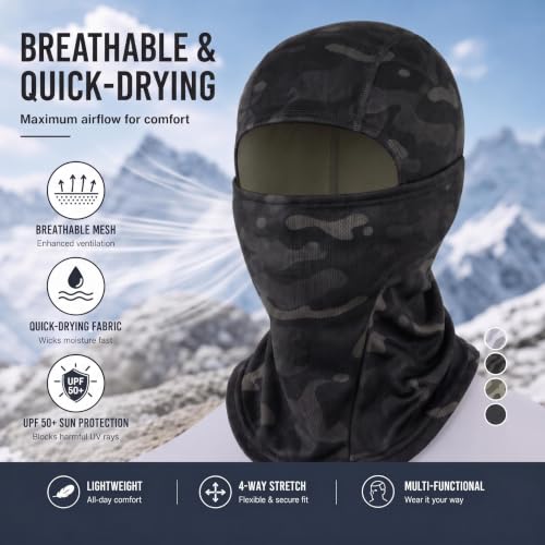 Balaclava Ski Mask 4 Pack Sun Protection Hood Full Head Cover for Men Women - color: Camo