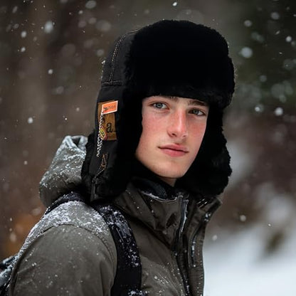 Croogo Trapper Hat Winter Hats for Men Trooper Russian Warm Hat with Ear Flaps Women Ushanka Fur Hat Windproof Ski Hat - color: Pl10-black