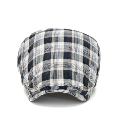 QHFHULV Newsboy Cap for Men Cotton Flat Gatsby Ivy Golf Cabbie Driving Hat - color: Plaid Black White