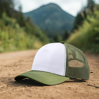 Falari 5-Panel Mesh Baseball Cap, Trucker Hat, Structured Plain Design, Cotton, Adjustable Size - color: 1pk Army Green