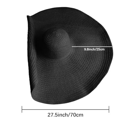 Lifup Straw Sun Hat for Women, Wide Brim Oversized Summer Beach Hat - color: Black