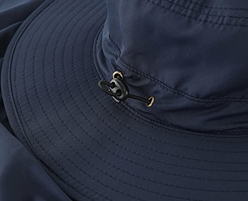 Home Prefer UPF50 Mens Sun Hat with Neck Flap Quick Dry UV Protection Cap Womens Wide Brim Fishing Hat Neck Flap Beach Garden - color: Navy Blue