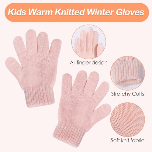 Girls Winter Hat Gloves Set, Kids Cat Embroidered Knit Beanie with Earflaps - color: Pink