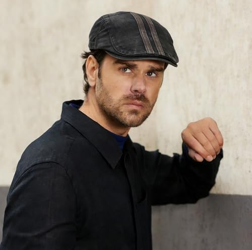 Initlove Mens Newsboy Cap Washed Beret Ivy Hat Flat Hats for Cabbie Driving - color: B Black