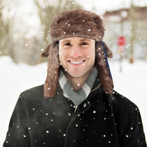 SATINIOR 1 Pcs Unisex Trapper Hat with Chin Strap Earflaps Hat - color: Navy Blue