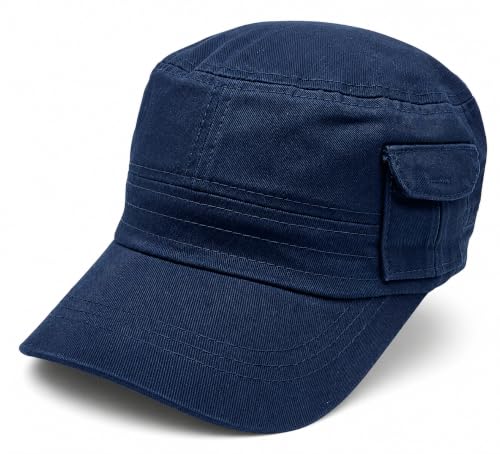 Military Cap Cadet Hats for Men Women Short Bill Army Style - color: Navy (Pocket)