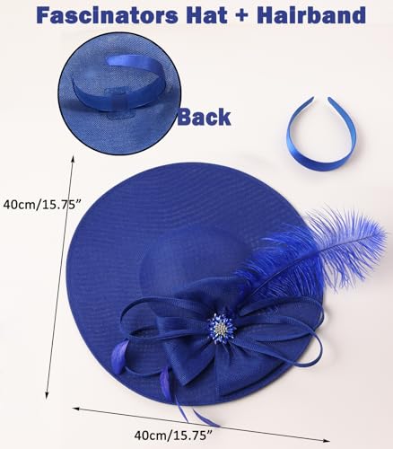 Unpifolov Fascinators Hats Elegant Women Flower Mesh Feathers Wedding Cocktail Bride Headband for Derby Hat Tea Party - color: Royal Blue