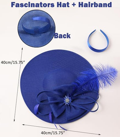 Unpifolov Fascinators Hats Elegant Women Flower Mesh Feathers Wedding Cocktail Bride Headband for Derby Hat Tea Party - color: Royal Blue