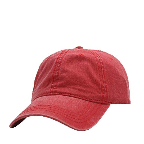 Plain Washed Cotton Adjustable 6 Panel Dad Hat Baseball Cap - color: Red