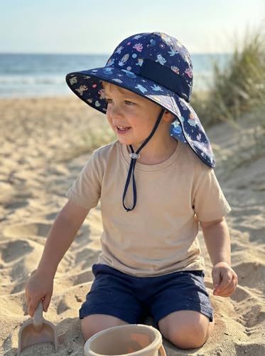 icolor Kids Sun Hat UPF50+ Sun Protection Bucket Hat Toddler Summer Beach Play Hats with Neck Flap for Girl Boy Ages 3~10 - color: Animal Space Adventure