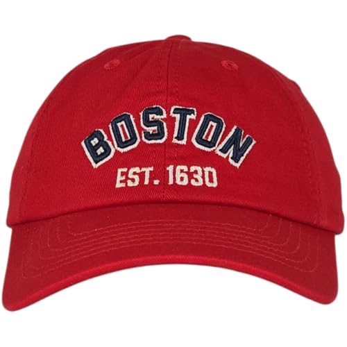 E BY ELIDAN Boston EST 1630 Dad Hat, Embroidered Cotton Baseball Cap - color: Red Est 1630
