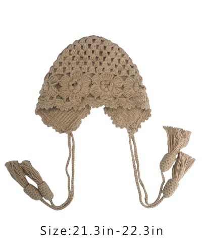 MINGSEECESS Women Girls Knitted Beanie Hat Crochet Braided Knit Warmer Cap Skiing Snowboarding Ear Flap Hats - color: Knitted-khaki