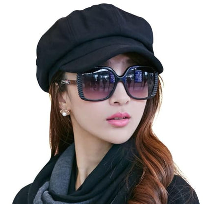 Comhats Women's Wool Winter Warm Newsboy Hats, Fashion Pageboy Beret Cap - color: 67145_black, size: Large
