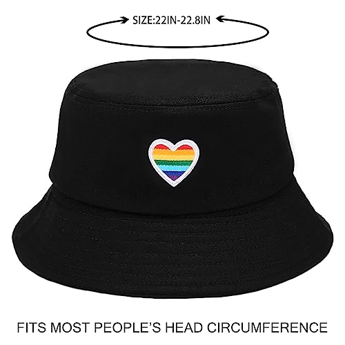XYIYI Fashion Embroidery Bucket Hat Cotton Beach Fisherman Hats for Women Girls - color: Rainbow Pride Black