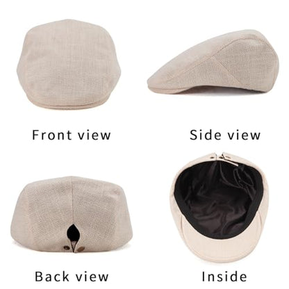 LADYBRO 2-Pack Unisex Flat Cap Newsboy Hats for Men Women Casual Adjustable - color: Black+ Beige