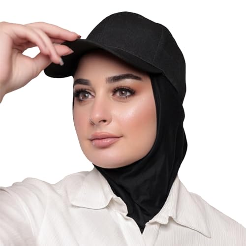 One-Piece Hijab Baseball Cap for Women Quick Dry Sun Hat Outdoor Headscarf - color: Black
