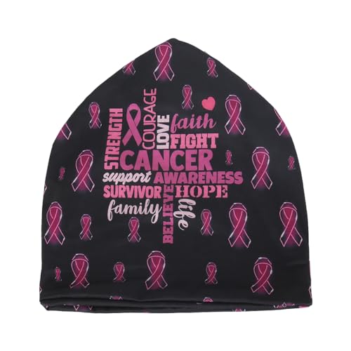 Jemis Sweet Heartwarming Breast Cancer Beanie Hat, Romantic Knitted Hat, Cancer Headwear Caps Baggy Skull Sleep Scarf - color: 2 Pack Black & Red