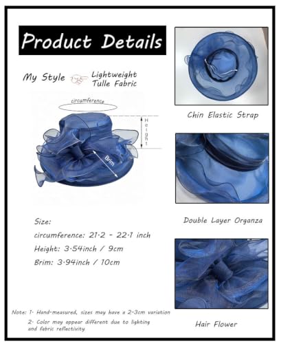 Women's Kentucky Derby Church Dress Hat Wide Brim Leaf Flower Bridal Shower Hat - color: S10 Navy