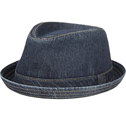 Men's Casual Vintage Style Washed Cotton Fedora Hat - color: F2232denim Blue, size: Large-X-Large