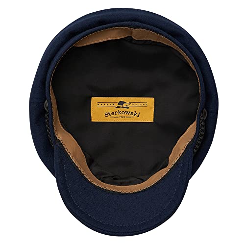 Sterkowski "Maciejówka Model 3" Fisherman Style Fiddler Cap | Wool Fiddler Cap for Men and Women | Warm Wool Captain Cap - color: Navy Blue, size: 7