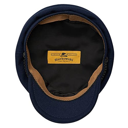 Sterkowski "Maciejówka Model 3" Fisherman Style Fiddler Cap | Wool Fiddler Cap for Men and Women | Warm Wool Captain Cap - color: Navy Blue, size: 7
