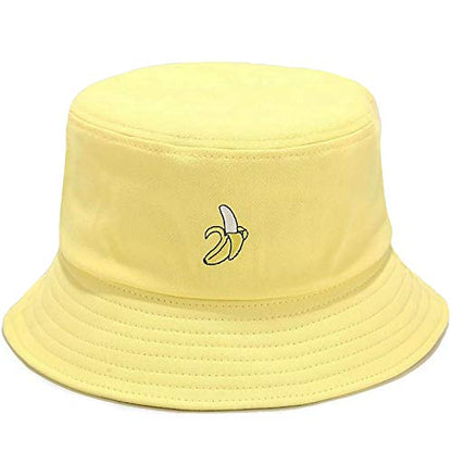 XYIYI Fashion Embroidery Bucket Hat Cotton Beach Fisherman Hats for Women Girls - color: Banana Yellow