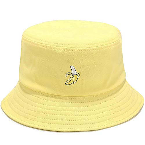XYIYI Fashion Embroidery Bucket Hat Cotton Beach Fisherman Hats for Women Girls - color: Banana Yellow