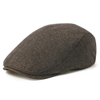 FEINION Men Wool Blend Flat Cap Tweed Newsboy Ivy Hat - color: Herringbone Coffee
