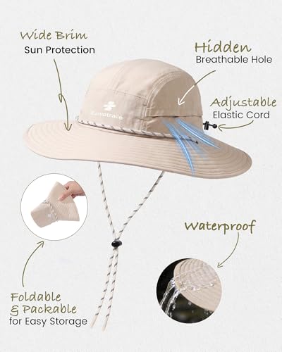 Camptrace Sun Hats for Women Men UV Protection Hiking Fishing Cap - color: Beige