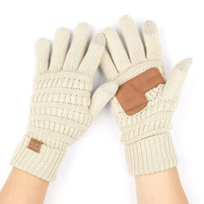 C.C Hatsandscarf Exclusives Unisex Solid Ribbed Beanie with Pom (HAT-43) - color: A Gift Set-beige