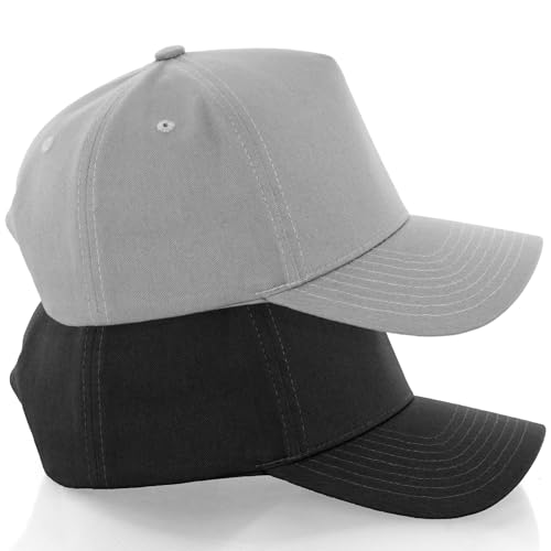 Daxton Men Original Trucker Hat Cotton Twill with Adjustable Snapback 5 Panel A-Frame Cap - color: 2 Pack - All Black, Light Gray