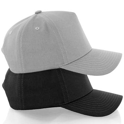 Daxton Men Original Trucker Hat Cotton Twill with Adjustable Snapback 5 Panel A-Frame Cap - color: 2 Pack - All Black, Light Gray