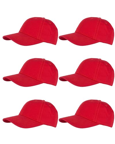 Gelante Cotton Twill Washed Unstructure Baseball Cap - Adjustable Blank Hat for Men Women - Wholesale Bulk Lot of 6 Pack - color: Solid Red