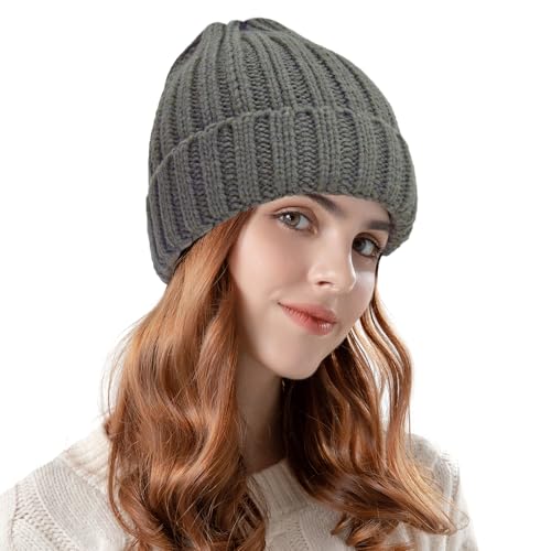 ZOORON 1&2 Winter Beanie for Women Soft Warm Slouchy Knit Hat Ski Stocking Cuffed Cap - color: Dark Grey