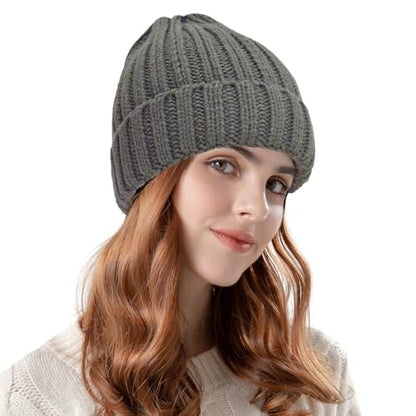 ZOORON 1&2 Winter Beanie for Women Soft Warm Slouchy Knit Hat Ski Stocking Cuffed Cap - color: Dark Grey