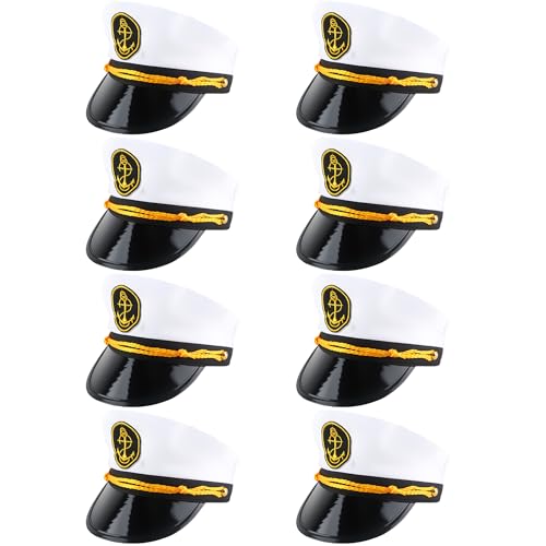 8 Pieces Captain Hats Adjustable White Sailors Navy Marine Admiral Caps for Yacht Theme Party Costume Accessory - color: Style 12