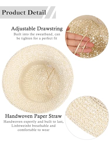 Womens Sun Hat Handmade Crochet Straw Bucket for Summer Foldable Travel Cap - color: Beige & Khaki