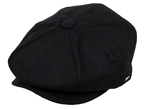 Men's Classic 8 Panel Wool Blend Newsboy Snap Brim Collection Hat - color: Black, size: Medium
