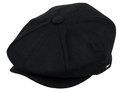 Men's Classic 8 Panel Wool Blend Newsboy Snap Brim Collection Hat - color: Black, size: X-Large